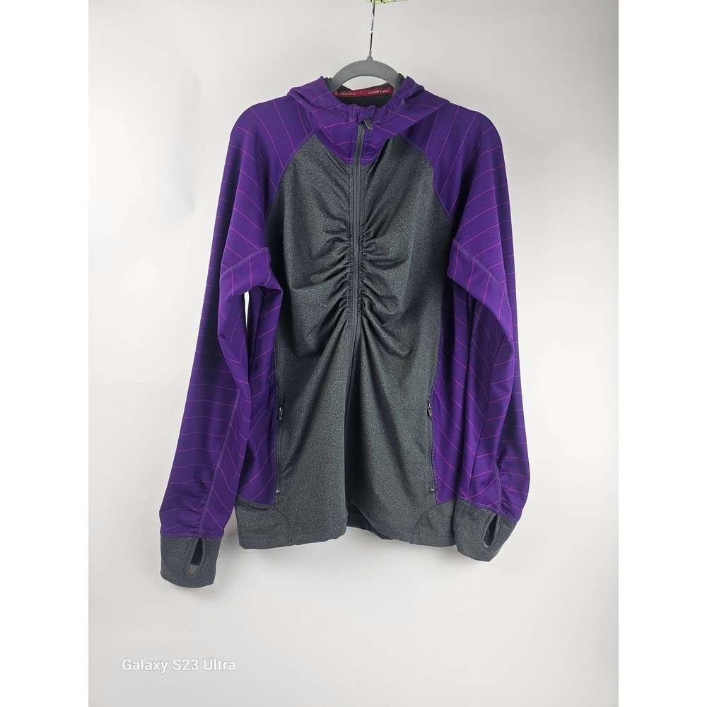 Women's , Land's End, szXL (18) athletic warm up jacket, gray/purple